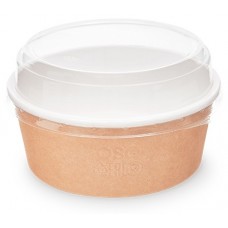Контейнер бумажный OSQ ROUND BOWL 750 коричневый, белый, крышка прозрачная, упаковка 45 шт