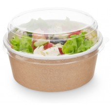 Контейнер бумажный OSQ ROUND BOWL 750 коричневый, белый, крышка прозрачная, упаковка 45 шт