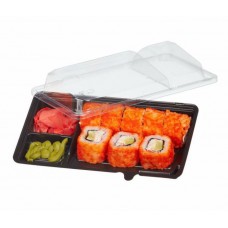 Контейнер для суши малый С-9С черный с прозрачной крышкой, упаковка 50 шт