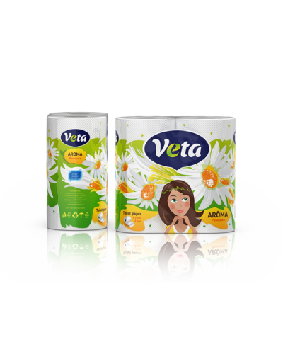 Туалетная бумага двухслойная белая Veta Aroma, упаковка 4 рулона